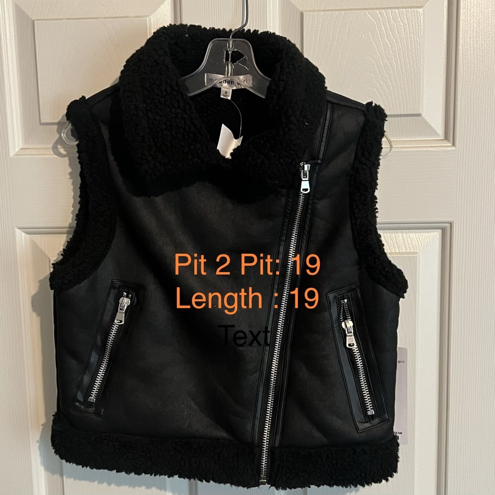 Madden Girl Black Faux Shearling Moto Vest Small SA484B29EMC Sleeveless Zip